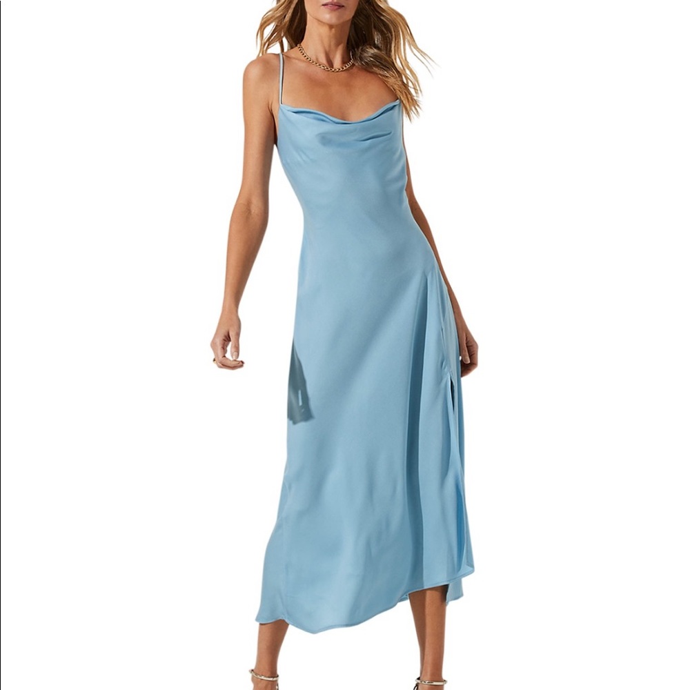 Cowl Dress in Sky Blue- ASTR THE LABEL